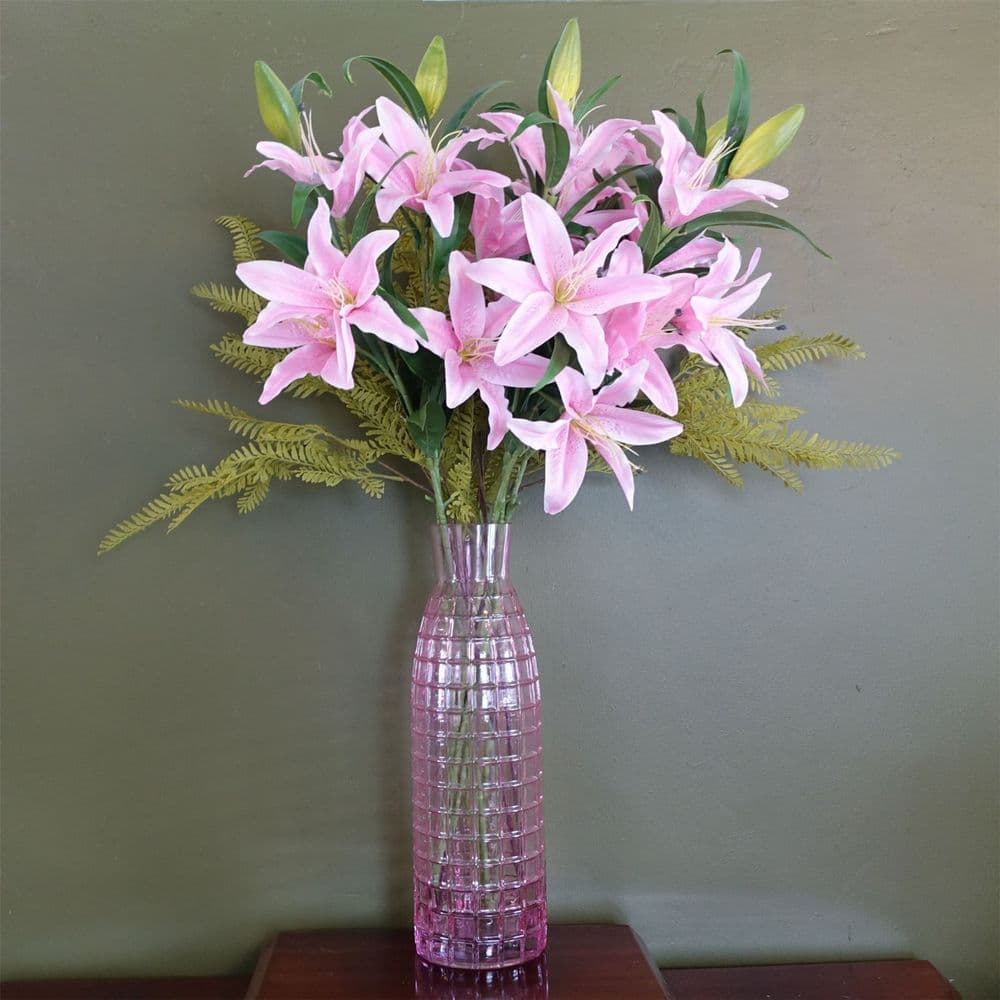 image-100cm Pink Lily and Fern Display Glass Vase