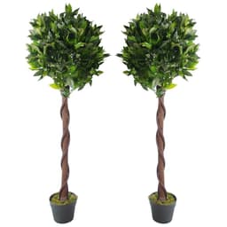 image-Pair of 120cm (4ft) Twisted Stem Artificial Topiary Bay Laurel Ball Trees