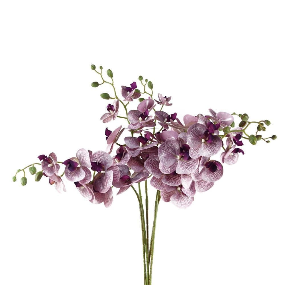 image-Pack of 6 x 100cm Artificial Phalaenopsis Orchid Purple Stem - 42 Flowers