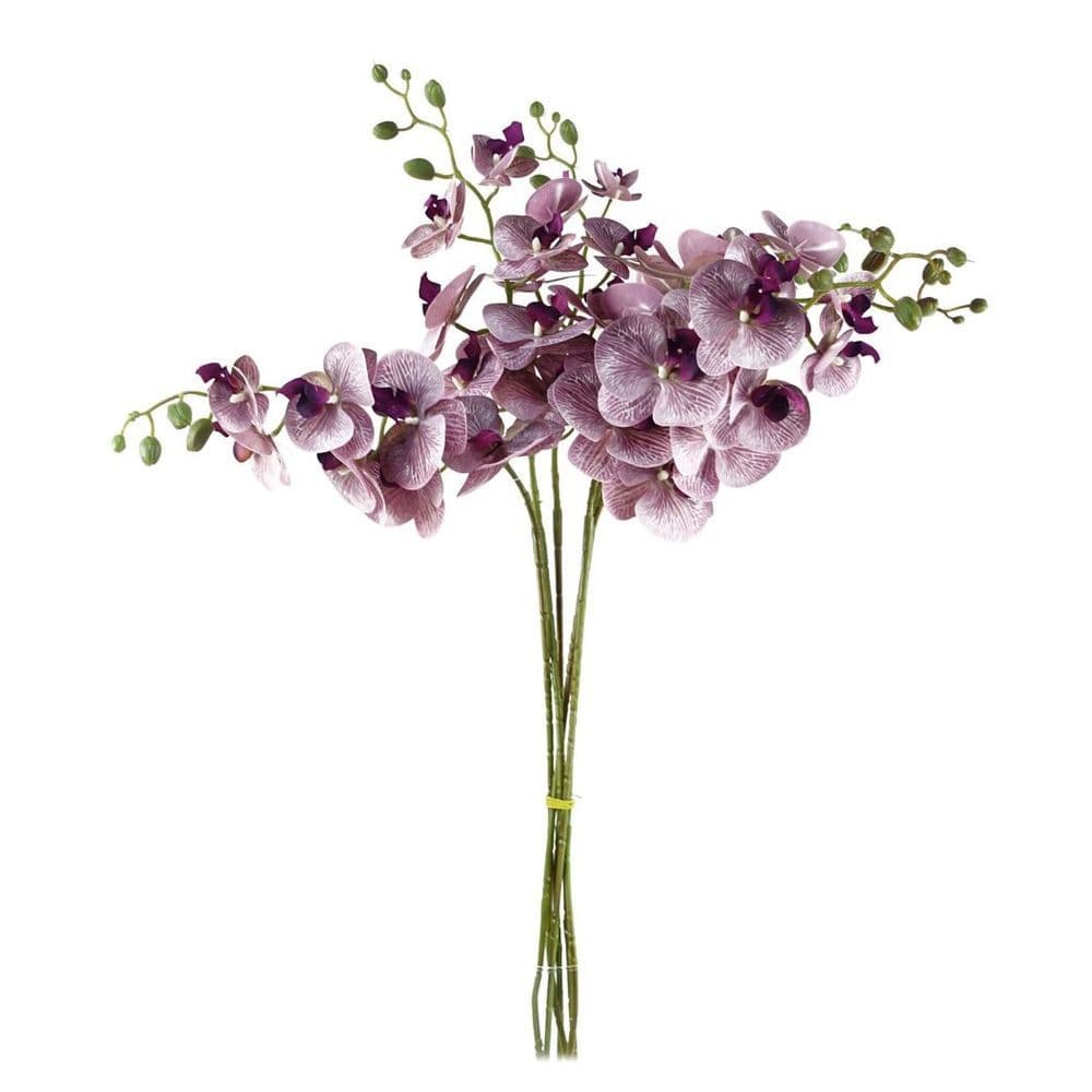 image-Pack of 6 x 100cm Artificial Phalaenopsis Orchid Purple Stem - 42 Flowers