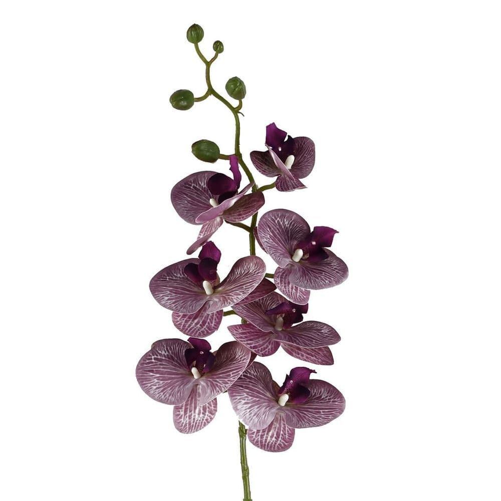 image-Pack of 6 x 100cm Artificial Phalaenopsis Orchid Purple Stem - 42 Flowers