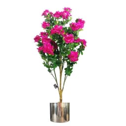 image-100cm Realistic Artificial Azalea Pink Flowers Potted Plant with Silver Metal Planter