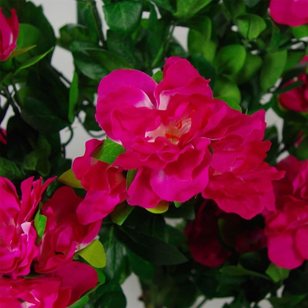 image-100cm Realistic Artificial Azalea Pink Flowers Potted Plant with Silver Metal Planter