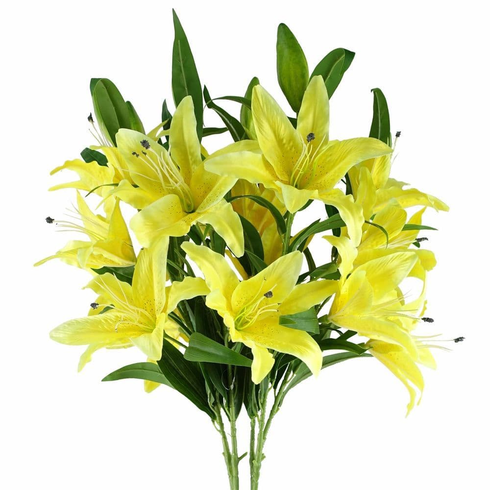 image-Pack of 6 x 100cm Large Yellow Lily Stem - 18 Flowers