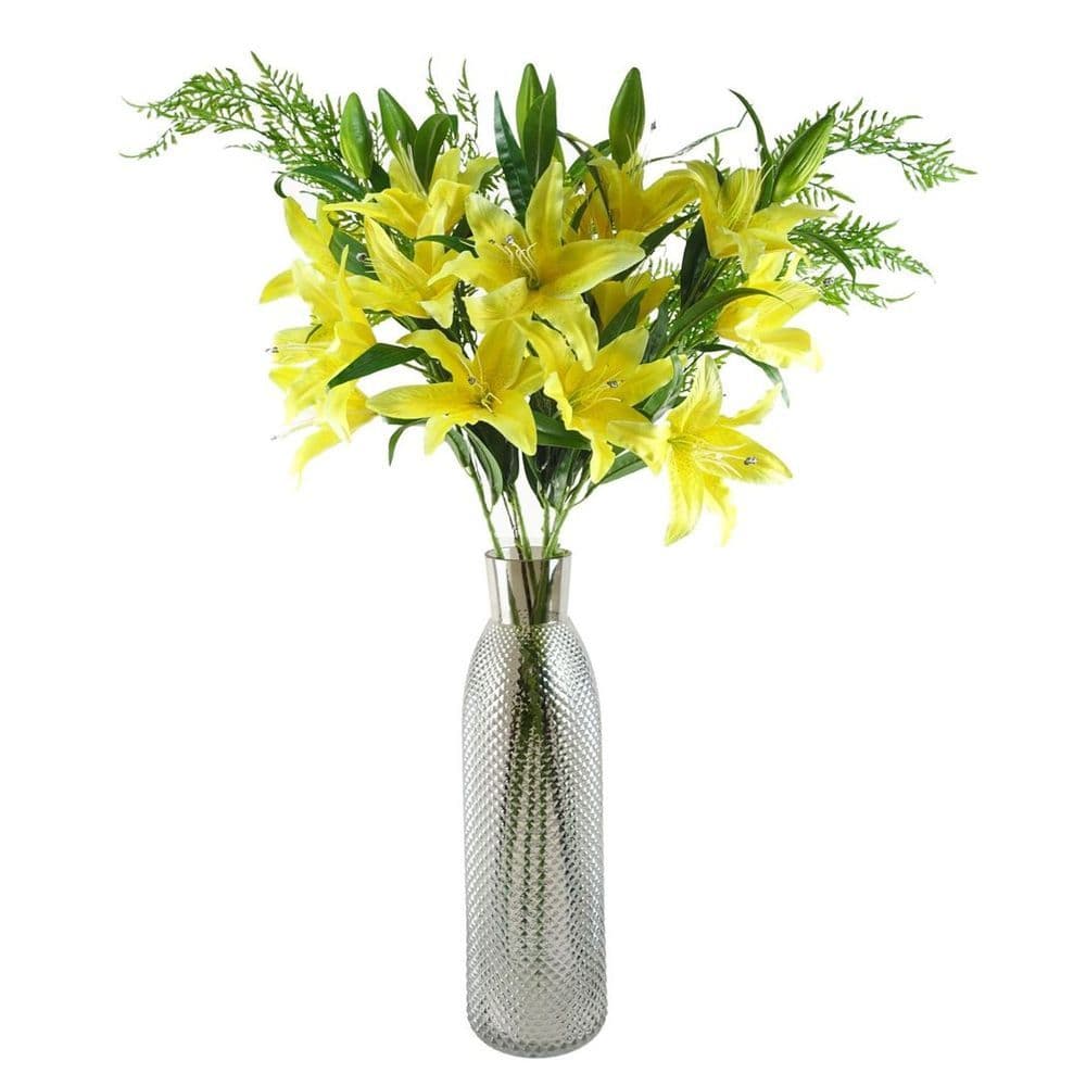 image-Pack of 6 x 100cm Large Yellow Lily Stem - 18 Flowers