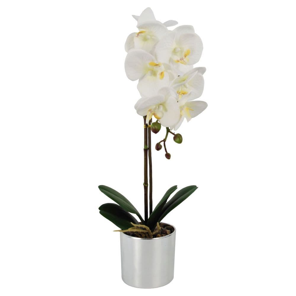 image-46cm Artificial Orchid White with Silver Pot