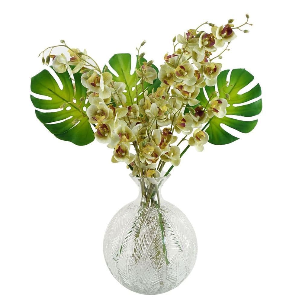 image-26cm Clear Fern Print Glass Bottle Vase