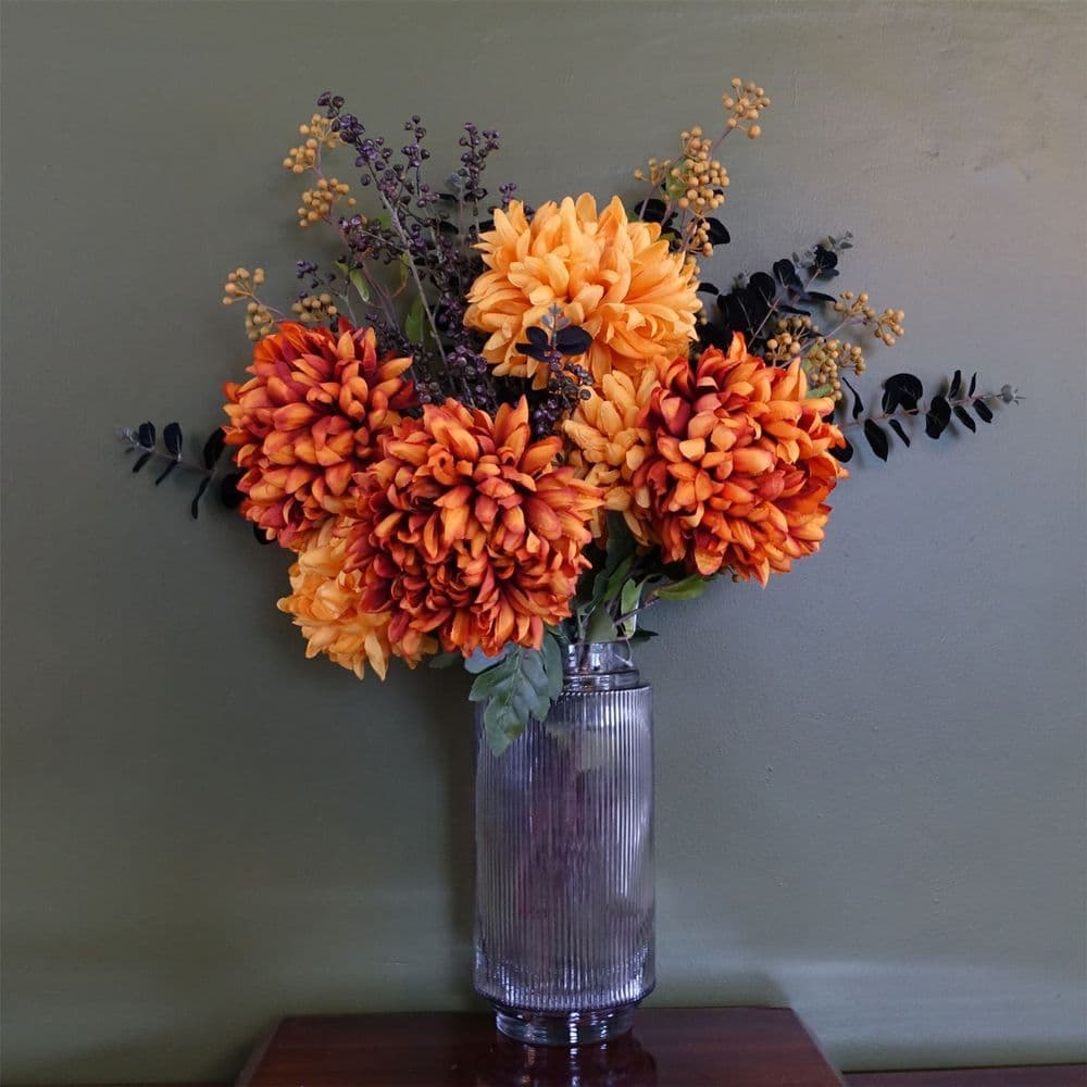 image-65cm Orange and Black Flower Arrangement Glass Vase