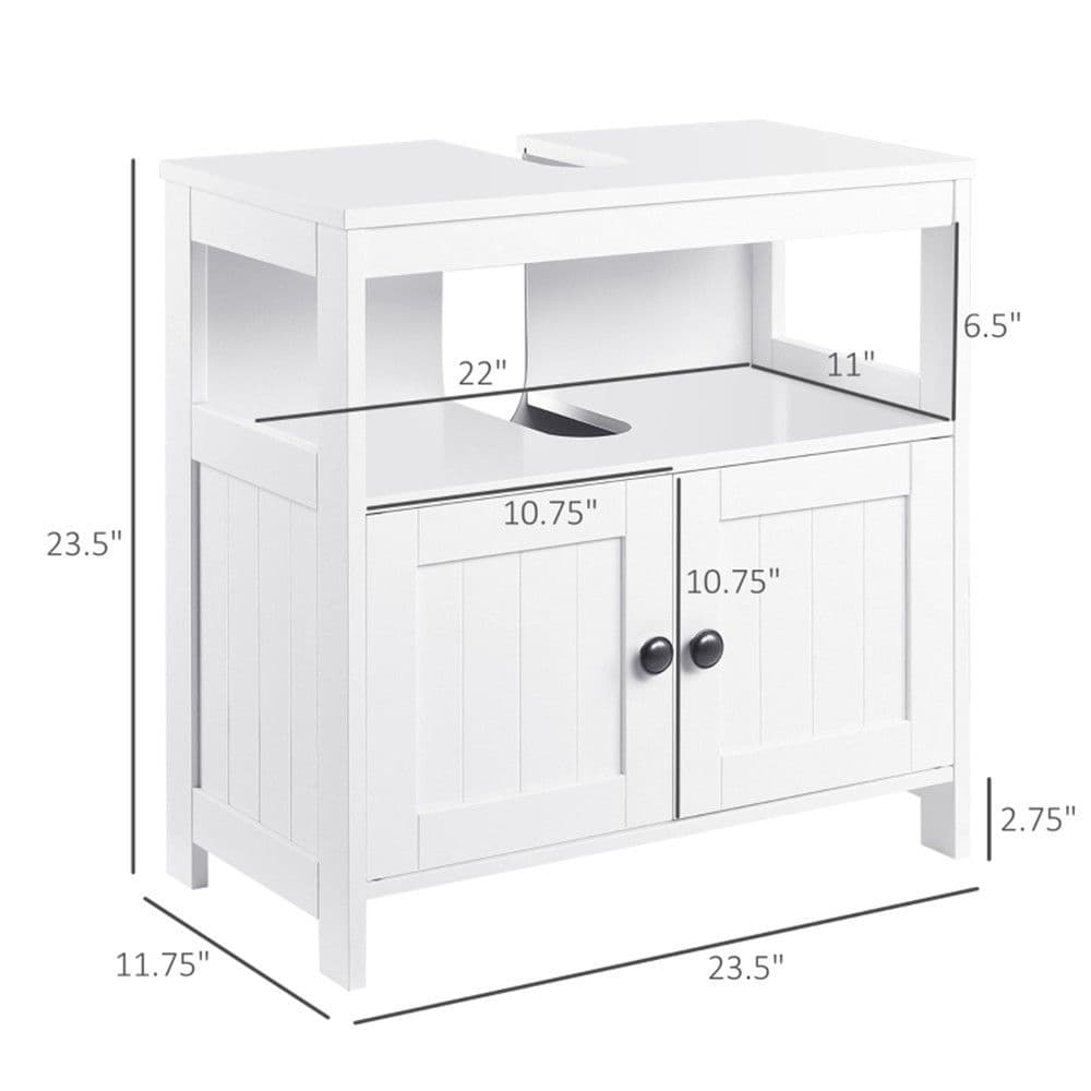 image-Sink Storage Cabinet, Under Sink Cabinet with Double Doors, Bathroom Vanity Cabinet with Shelves, White-AS