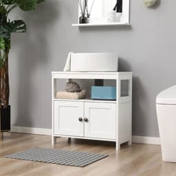 image-Sink Storage Cabinet, Under Sink Cabinet with Double Doors, Bathroom Vanity Cabinet with Shelves, White-AS