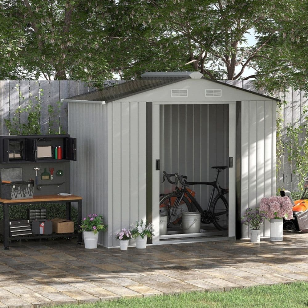 image-Steel Storage Shed Garden Tool house 7' x 4' White-AS
