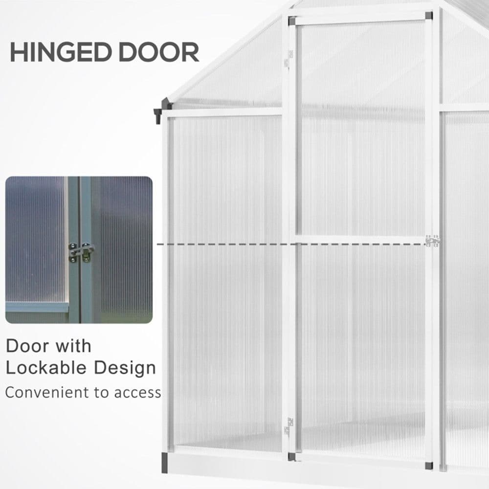 image-8ftx 6ft Walk-In Polycarbonate Greenhouse with Roof Vent -AS