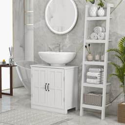 image-Bathroom Sink Cabinet, Pedestal Sink Cabinet with Adjustable Shelf, White-AS