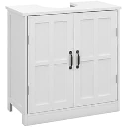 image-Bathroom Sink Cabinet, Pedestal Sink Cabinet with Adjustable Shelf, White-AS
