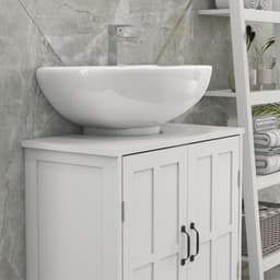 image-Bathroom Sink Cabinet, Pedestal Sink Cabinet with Adjustable Shelf, White-AS