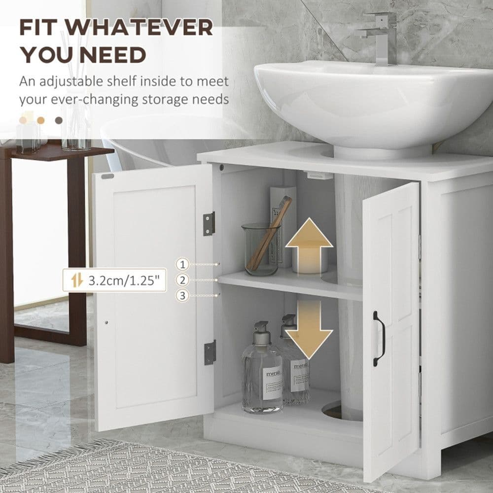 image-Bathroom Sink Cabinet, Pedestal Sink Cabinet with Adjustable Shelf, White-AS
