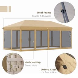 image-Pop Up Canopy Party Tent with Netting 10' x 20' Beige -AS