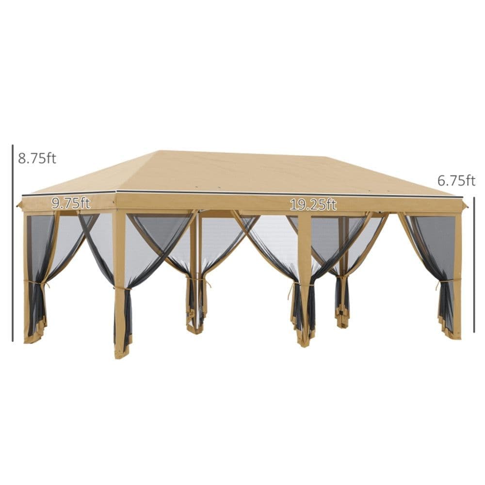 image-Pop Up Canopy Party Tent with Netting 10' x 20' Beige -AS