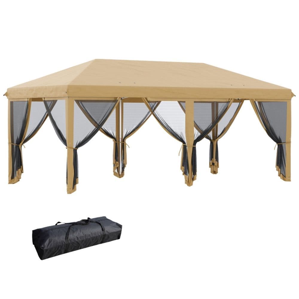 image-Pop Up Canopy Party Tent with Netting 10' x 20' Beige -AS