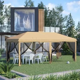 image-Pop Up Canopy Party Tent with Netting 10' x 20' Beige -AS
