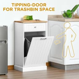 image-Kitchen Tilt Out Trash Bin Cabinet Free Standing Recycling Cabinet Trash Can Holder With Drawer, white-AS