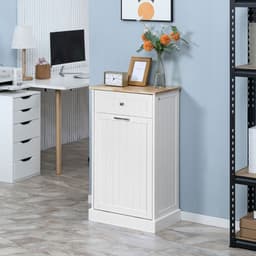 image-Kitchen Tilt Out Trash Bin Cabinet Free Standing Recycling Cabinet Trash Can Holder With Drawer, white-AS