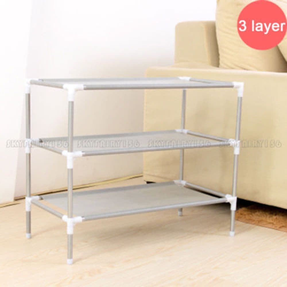 image-Simple Assembly 3 Tiers Non-woven Fabric Shoe Rack Gray