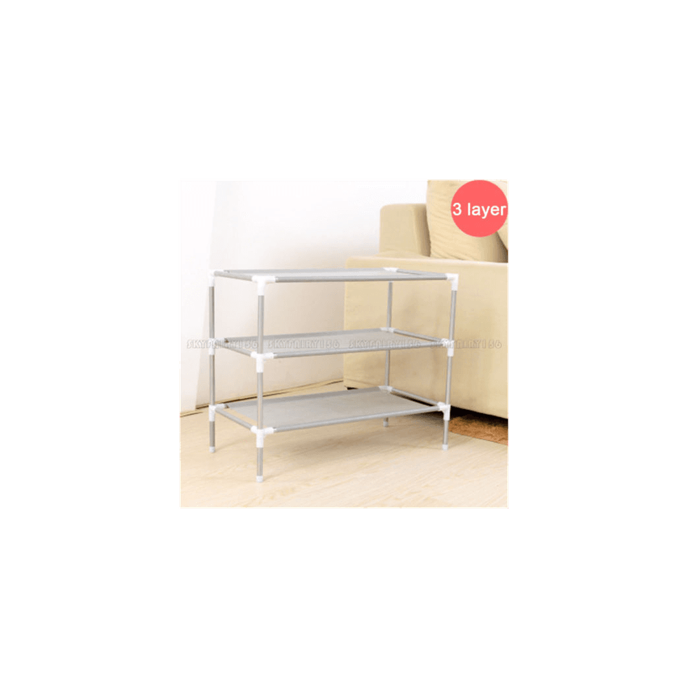 image-Simple Assembly 3 Tiers Non-woven Fabric Shoe Rack Gray