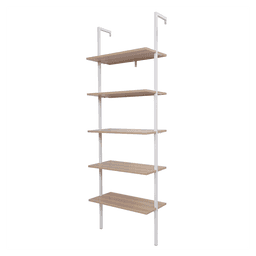 image-5-Shelf Wood Ladder Bookcase with Metal Frame, Industrial 5-Tier Modern Ladder Shelf Wood Shelves,Walnut