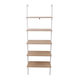 image-5-Shelf Wood Ladder Bookcase with Metal Frame, Industrial 5-Tier Modern Ladder Shelf Wood Shelves,Walnut