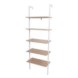 image-5-Shelf Wood Ladder Bookcase with Metal Frame, Industrial 5-Tier Modern Ladder Shelf Wood Shelves,Walnut