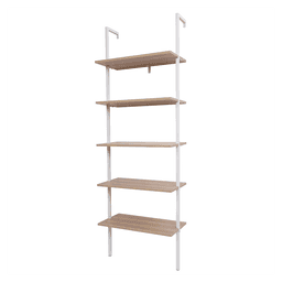 image-5-Shelf Wood Ladder Bookcase with Metal Frame, Industrial 5-Tier Modern Ladder Shelf Wood Shelves,Walnut