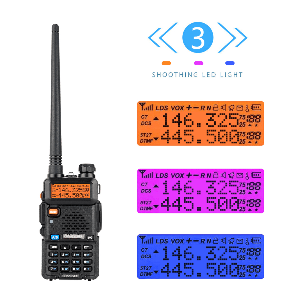image-1.5" LCD 5W 144~148MHz / 420~450MHz Dual Band Walkie Talkie with 1-LED Flashlight (Black)