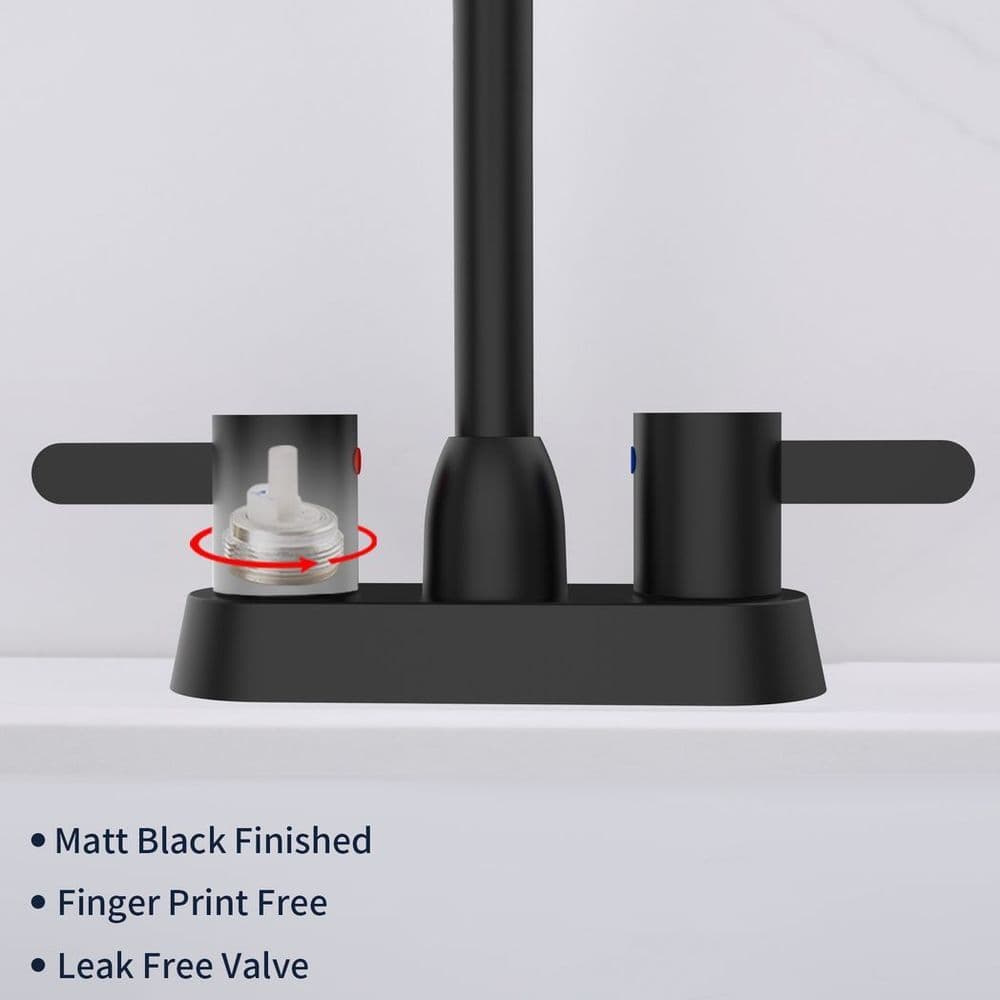 image-2 Handles Bathroom Sink Faucet, Matt Black Centerset RV Bathroom Faucets for 3 Hole