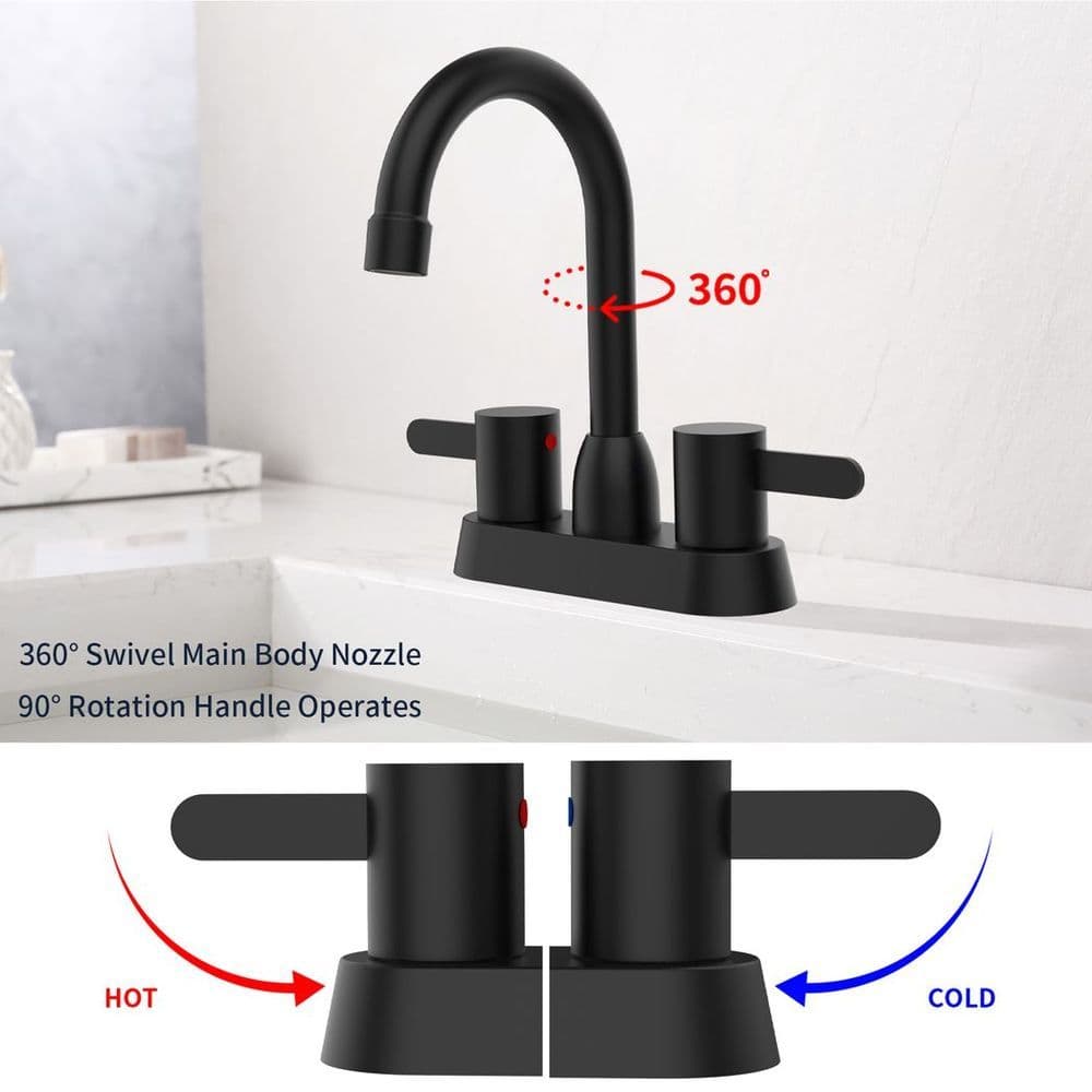 image-2 Handles Bathroom Sink Faucet, Matt Black Centerset RV Bathroom Faucets for 3 Hole