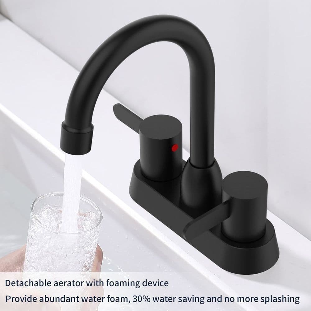 image-2 Handles Bathroom Sink Faucet, Matt Black Centerset RV Bathroom Faucets for 3 Hole