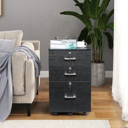 image-FCH Black Wood Grain Density Board Three Drawers Wooden Filing Cabinet