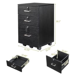 image-FCH Black Wood Grain Density Board Three Drawers Wooden Filing Cabinet