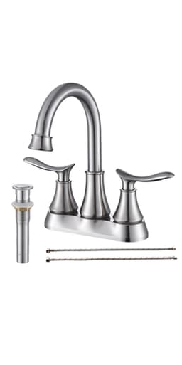image-2-Handle 4-Inch Brushed Nickel Bathroom Faucet, Bathroom Vanity Sink Faucets with Pop-up Drain and Supply Hoses