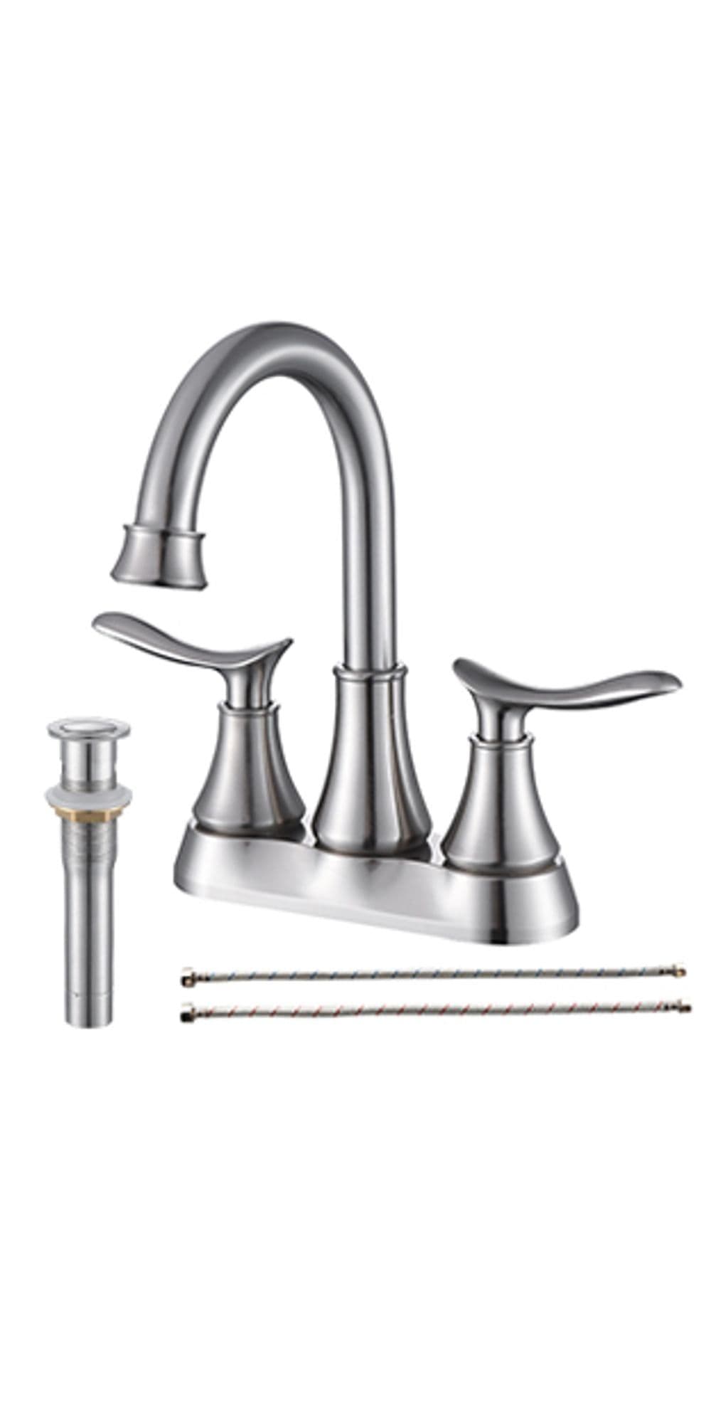 image-2-Handle 4-Inch Brushed Nickel Bathroom Faucet, Bathroom Vanity Sink Faucets with Pop-up Drain and Supply Hoses