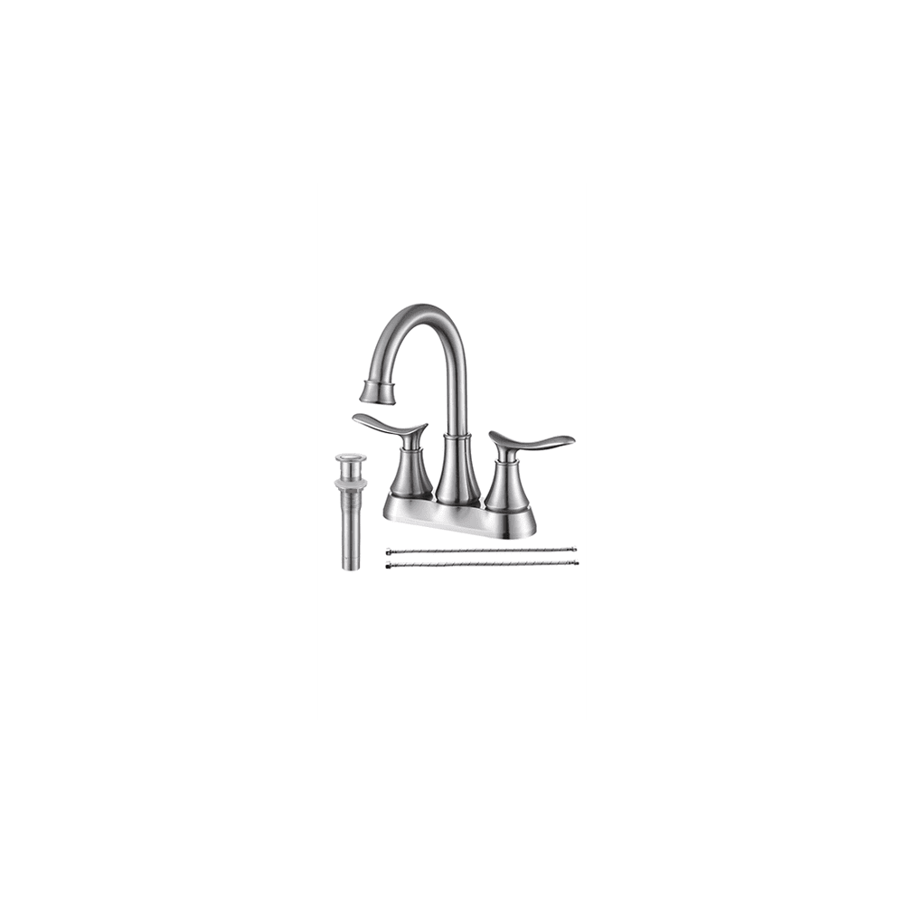 image-2-Handle 4-Inch Brushed Nickel Bathroom Faucet, Bathroom Vanity Sink Faucets with Pop-up Drain and Supply Hoses