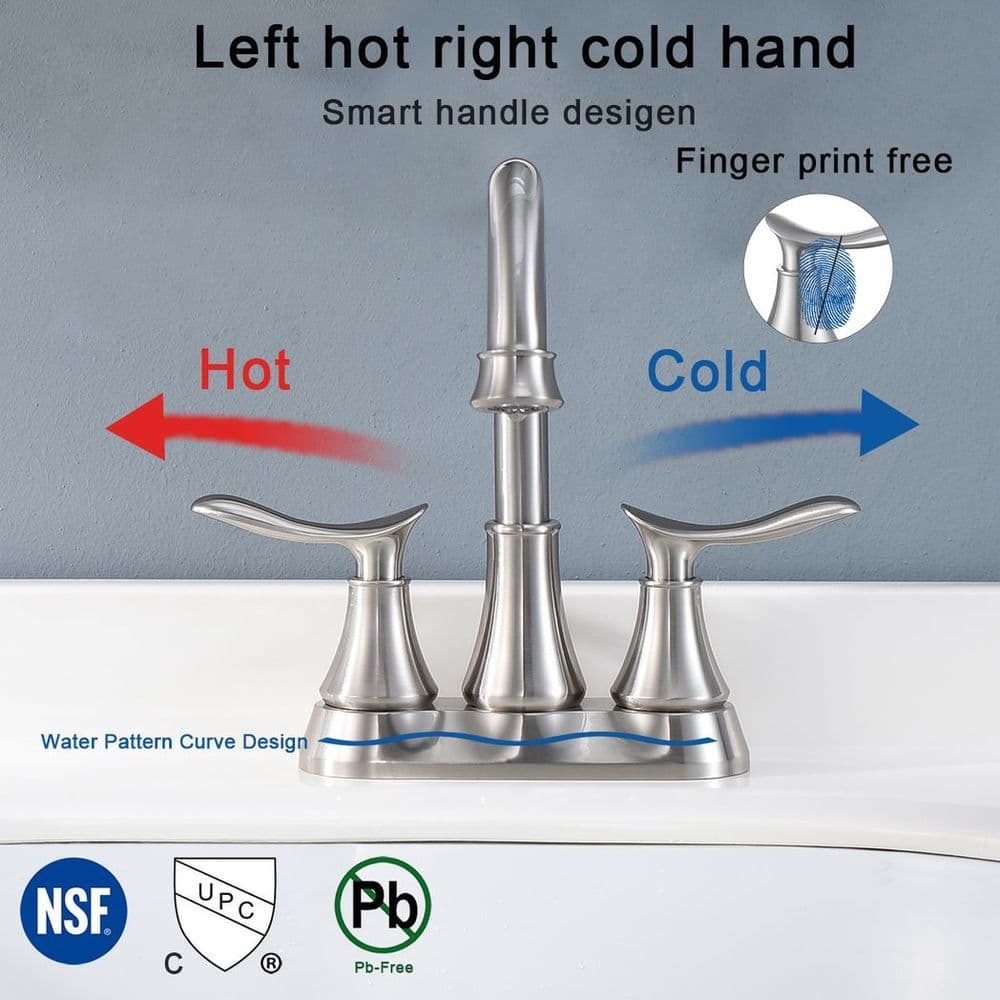 image-2-Handle 4-Inch Brushed Nickel Bathroom Faucet, Bathroom Vanity Sink Faucets with Pop-up Drain and Supply Hoses