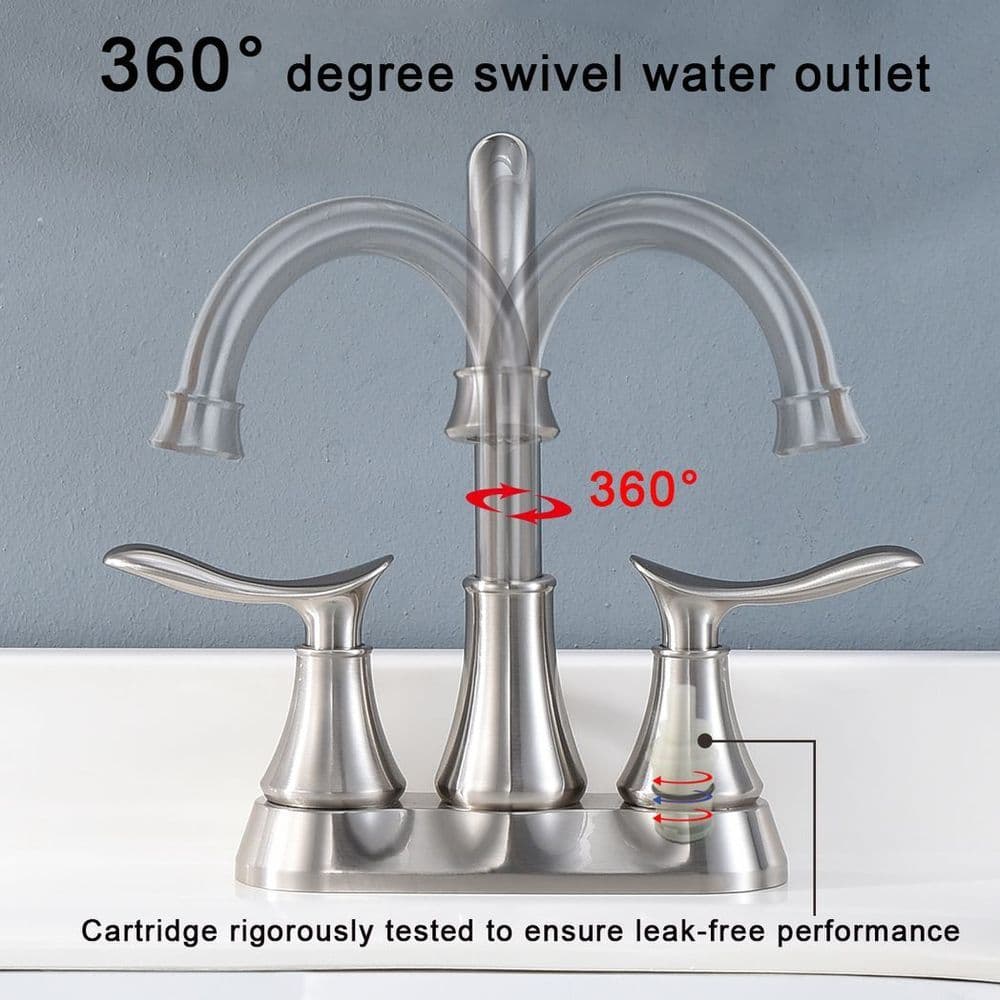 image-2-Handle 4-Inch Brushed Nickel Bathroom Faucet, Bathroom Vanity Sink Faucets with Pop-up Drain and Supply Hoses