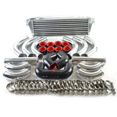 image-Universal 12 pcs 2.5' Black Coupler+ Chrome Piping+Intercooler Kit+T-Bolt Clamps Silver
