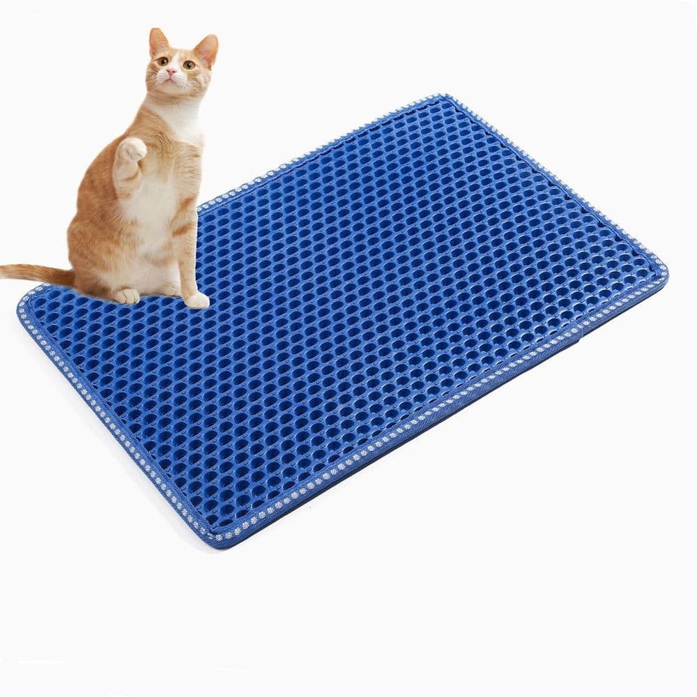 image-Cat Litter Mat, Kitty Litter Trapping Mat, Double Layer Mats with MiLi Shape Scratching design, Urine Waterproof, Easy Clean, Scatter Control 21" x 14" Blue(same as JYD-GT-MSD-BLUE)