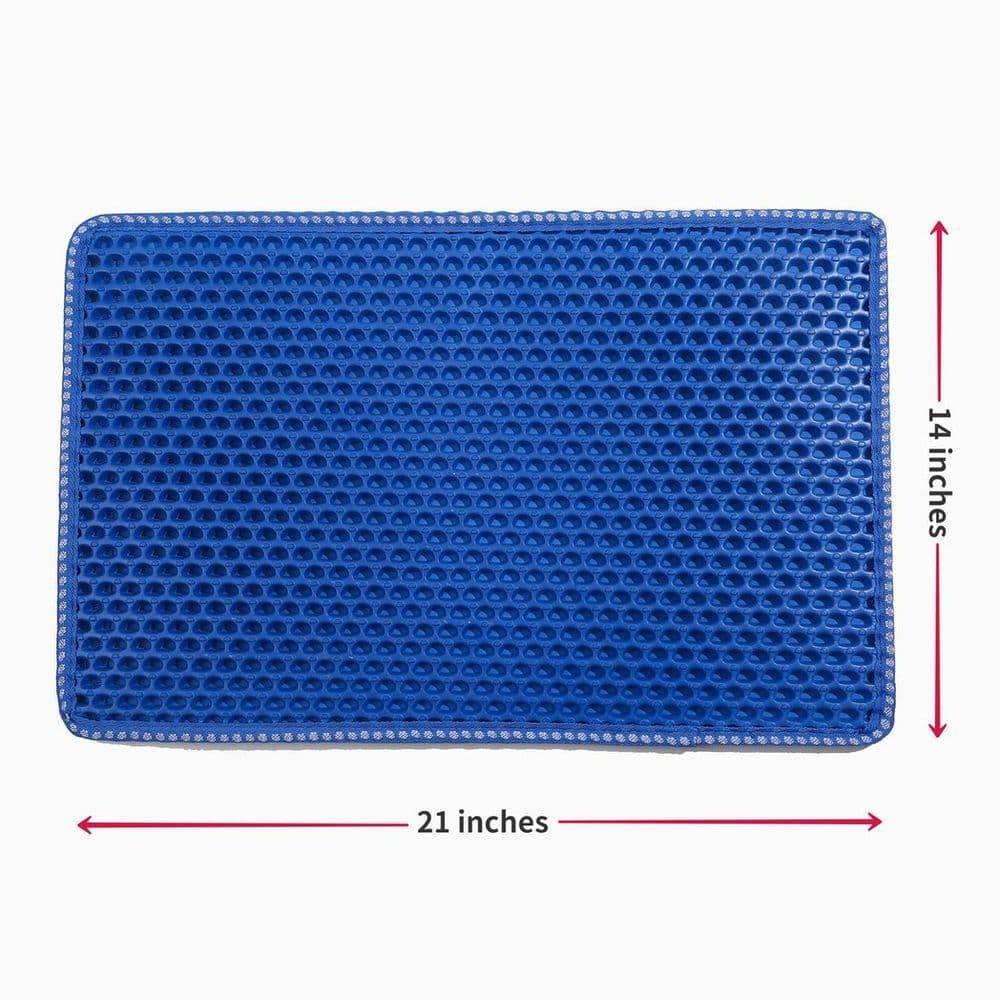 image-Cat Litter Mat, Kitty Litter Trapping Mat, Double Layer Mats with MiLi Shape Scratching design, Urine Waterproof, Easy Clean, Scatter Control 21" x 14" Blue(same as JYD-GT-MSD-BLUE)