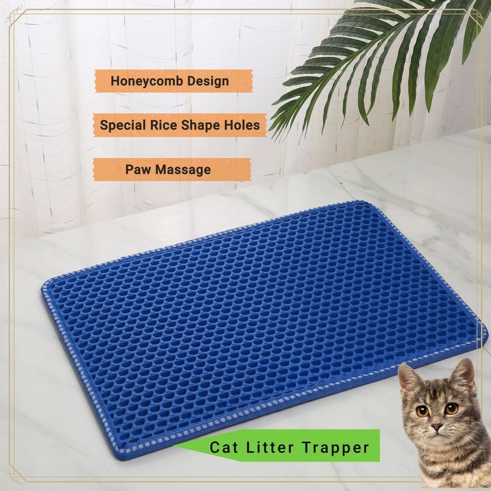 image-Cat Litter Mat, Kitty Litter Trapping Mat, Double Layer Mats with MiLi Shape Scratching design, Urine Waterproof, Easy Clean, Scatter Control 21" x 14" Blue(same as JYD-GT-MSD-BLUE)