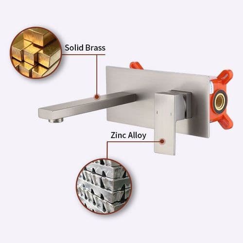 image-Wall Mount Faucet for Bathroom Sink or Bathtub, Single Handle 2 Holes Brass Rough-in Valve Included, Matte Black