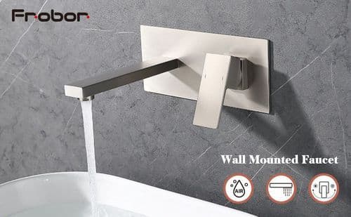 image-Wall Mount Faucet for Bathroom Sink or Bathtub, Single Handle 2 Holes Brass Rough-in Valve Included, Matte Black