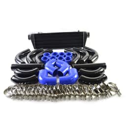 image-Universal 12 pcs 2.5' Blue Coupler+ Black Piping+ Intercooler Kit+T-Bolt Clamps Black
